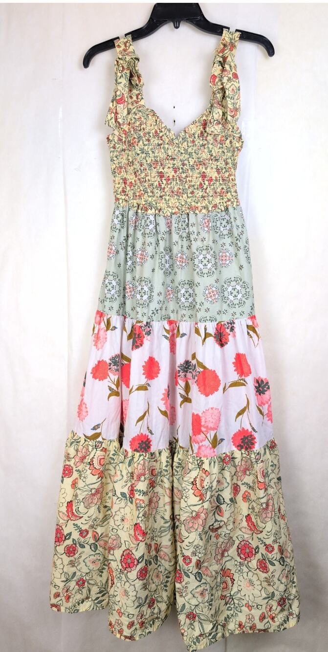 Nanette Lepore floral patchwork tiered maxi dress Size Small Boho Hippie Retro
